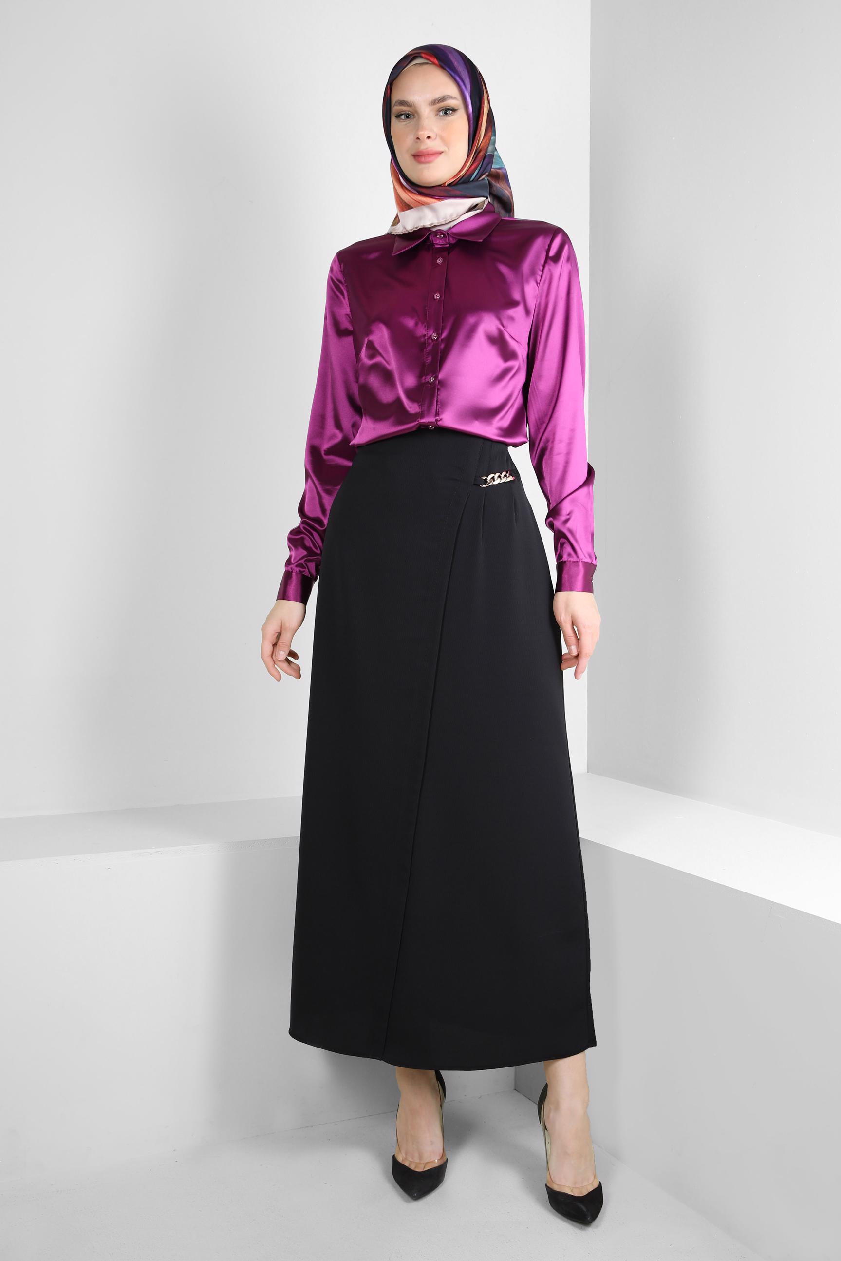 Tesettür giyim MOR DÜĞMELİ SATEN BLUZ 43755